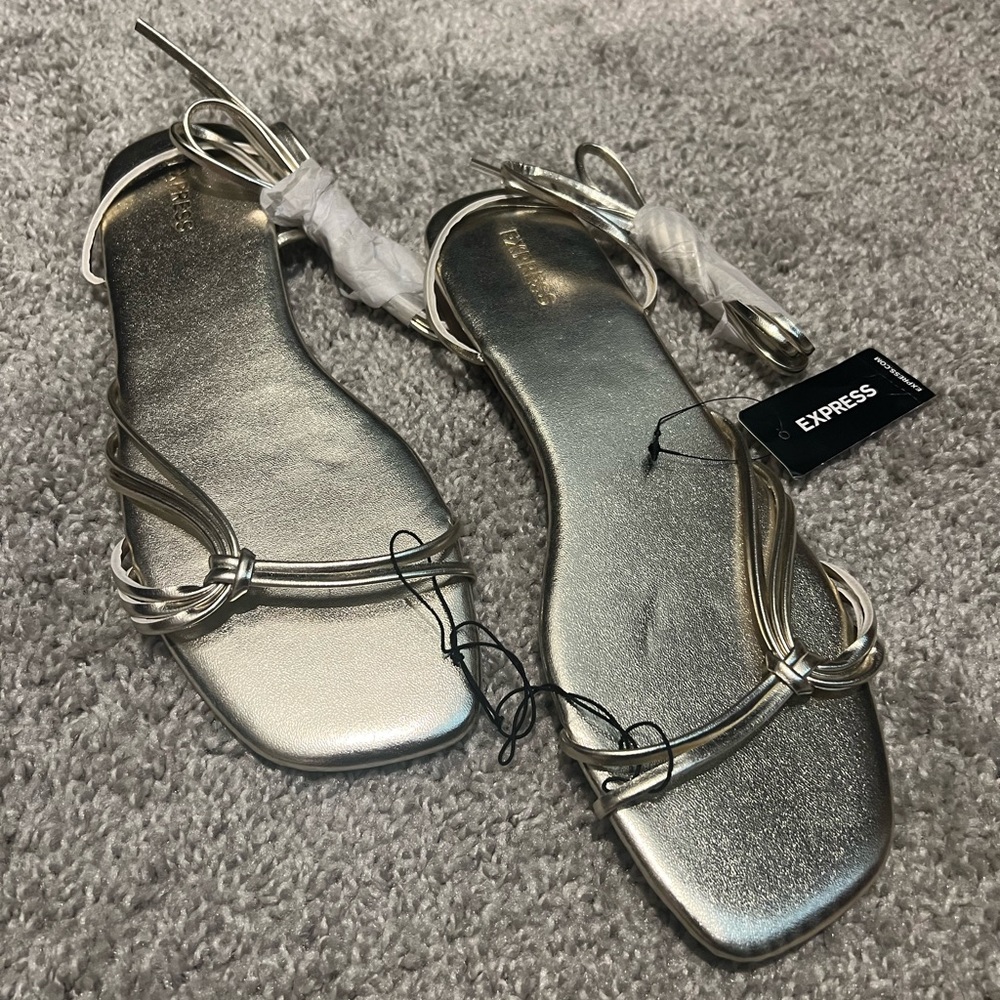 Express Gold Strappy Lace Tie Up Sandals Flats Gladiators